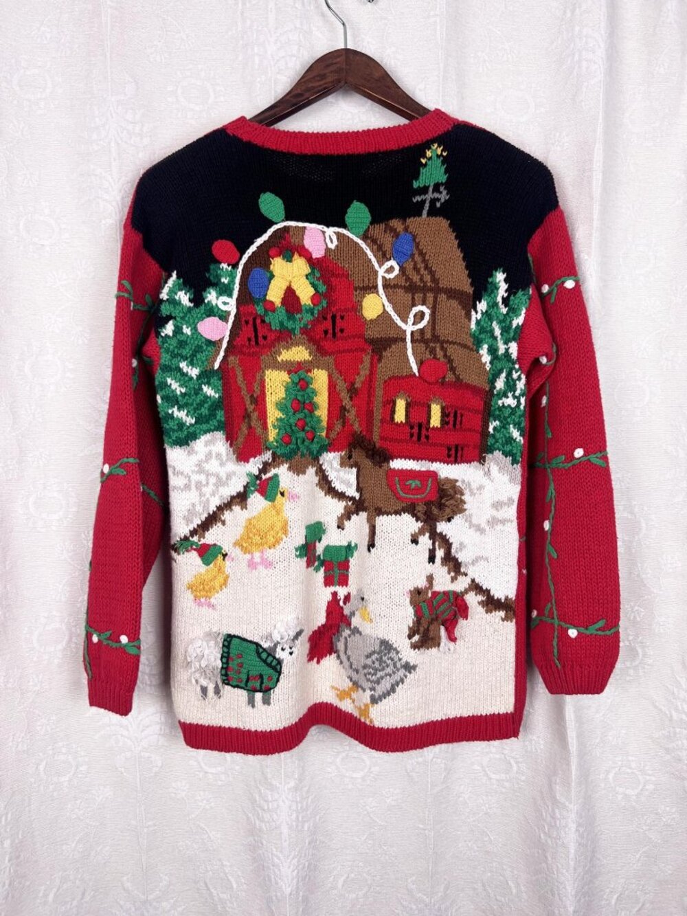 Barnyard animals Christmas knit sweater vintage 90s Eagle's Eye jumper holidays